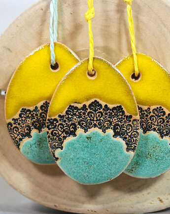 3 Ceramiczne pisanki wielkanocne - ozdoby wiszące, 10FingersArt