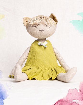 Kotek Pola Lniana lalka w sukience i sweterku, OSOBY - Prezent dla dziewczynki