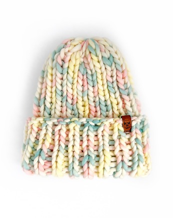 Czapka oversize z grubej wełny pasteowe kolory, Holy Alpaca Knit