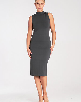 Elegancka dopasowana sukienka dzianinowa bez rękawów - M1031, FIGL