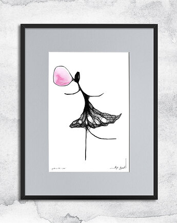 Czarno-biała grafika z ramą - nr 119 - guma balonowa, Maja Gajewska