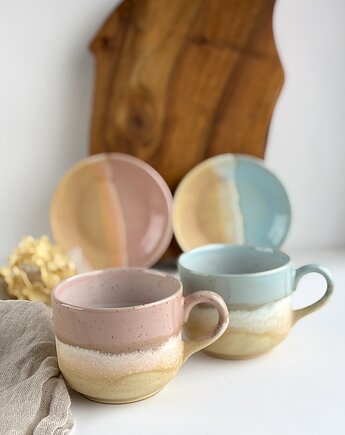 Zestaw dla dwojga - 2 duże filiżanki - różowe i niebieskie migdały, Ceramika Tyka