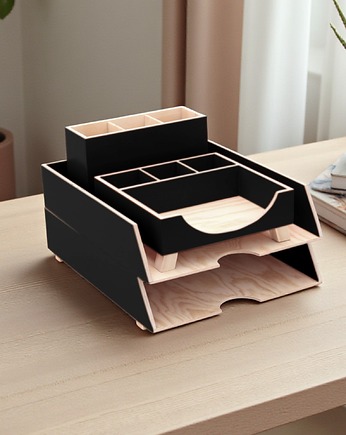 Organizer drewniany na  biurko - 4 Przyborniki na biurko - czarny, Clock Wood Studio