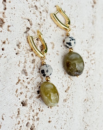 Kolczyki pozłacane Granat zielony i Jaspis dalmatyński, Chmolowska Jewellery