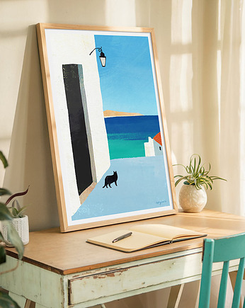 Morski widok z kotem - plakat 50x70 cm, minimalmill