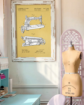 Plakat Maszyna do szycia - patent techniczny, minimalmill