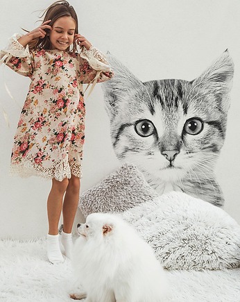 Kot Czarno Biały - Naklejki Na Ścianę, Naklejki Ścienne, OSOBY - Prezent dla dziewczynki
