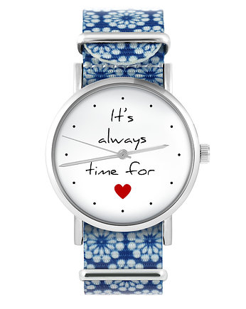 Zegarek - Love time - niebieski, kwiaty, OSOBY - Prezent dla teścia