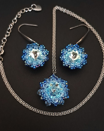 Błękitny Komplet Biżuterii "Aqua Bohemica Maxima" - Kolczyki i Naszyjnik, STAGHORN