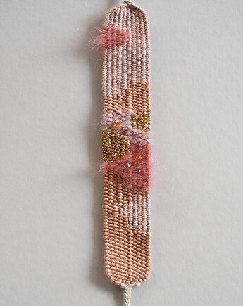 Ręcznie tkana, szeroka bransoletka, odcienie różu, Słońcem Tkane