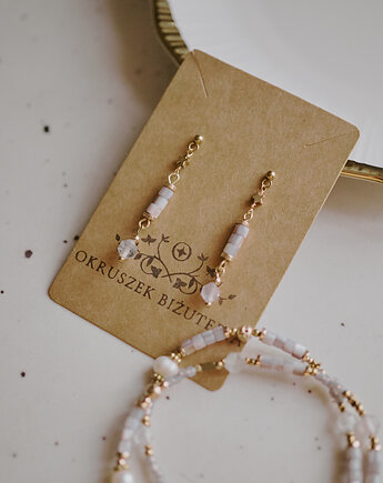 Kolczyki Siwy Dym, fluoryt, masa perłowa; kolekcja El Dorado, Okruszek Biżuteria