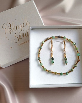 KOMPLET na prezent : turkus afrykański & hematyt złoty, kaktusia