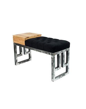 Ławka Pufa Pikowana Czarny Guzik Tapicerowany Stal LPMS-22, EMRA WOOD DESIGN