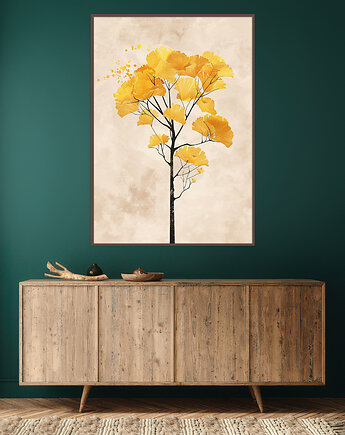 Miłorząb - Plakat, druk - Chiński Orient, Harmonia Zen, Roślinny #48, Black Sapphire Art