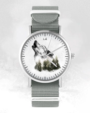 Zegarek - Wilk - szary, nylonowy, OSOBY - Prezent dla chłopaka na urodziny