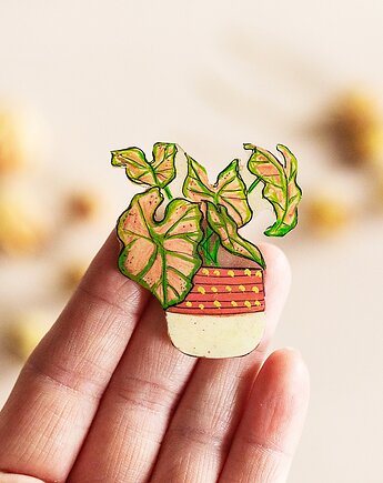 Broszka handmade Zroślicha w doniczce 