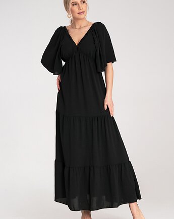 Długa sukienka maxi z dekoltem w serek i rękawem kimono - M1185, FIGL