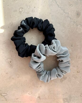 Zestaw 2 jedwabnych scrunchies Grey Silk & Black Silk, Volie Line