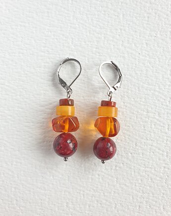 Kolczyki z bursztynem SZASZŁYKI  jadeit bordo, modesign