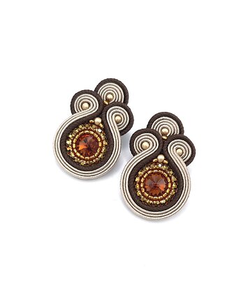 Kolczyki sutasz brązowe bursztynowe sztyfty małe Gracia z kryształkami, Katrina Rossa