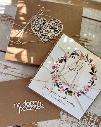 Oryginalna kartka ślubna z pudełkiem z wiankiem boho, sorte