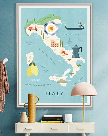 Plakat Italia / Włochy - mapa graficzna, minimalmill