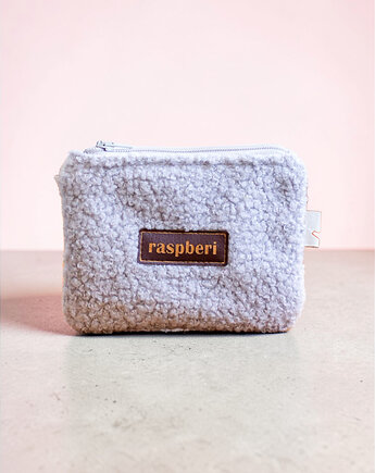 Szare etui na klucze portfelik baranek, raspberi