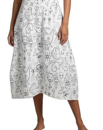 Spódnica midi Parampara z artystycznym wzorem, asymetryczna, rozmiar L / 40, Auri Lili