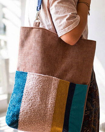 Różowa torba patchwork na ramię, raspberi