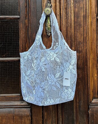 Koronkowa torba shopper, na ramię, róże, biała,  Namineso Scoop, Namineso