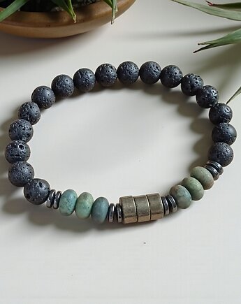 Turkus, piryt, lawa : męska bransoletka, kaktusia