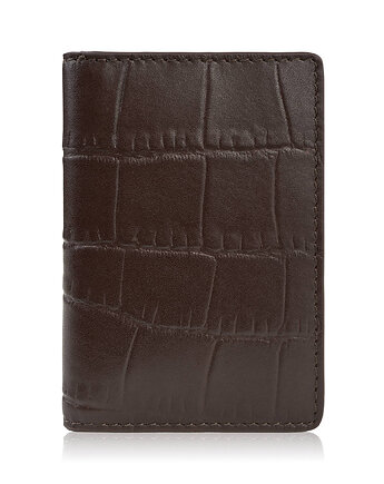 Etui na karty brązowe skórzane z tłoczeniem croco eleganckie Paolo Peruzzi, Paolo Peruzzi