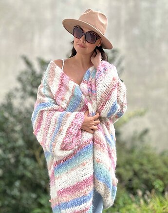 Kardigan Perla z błękitem duży rozmiar NA ZAMÓWIENIE, Oh! Sweater