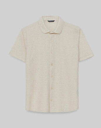 Koszula canonica 00530 na krótki rękaw beżowy slim fit, BORGIO