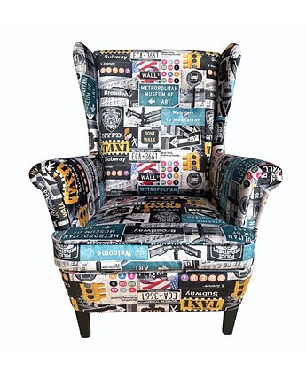 Fotel uszak Nowy Jork we wzory, aksamitny, Flamingos