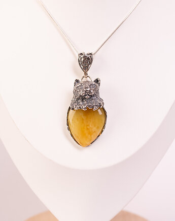 Wisiorek srebrny kot z bursztynem, Amber by Baco