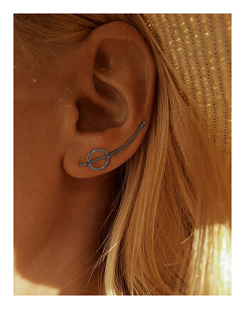 Komplet czarny kolczyk- nausznica Koło ze srebra na lewe ucho, ZIĘBA