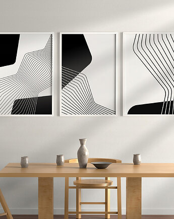 Zestaw 3 czarno-białych plakatów geometrycznych, minimalistycznych., Grawisfera