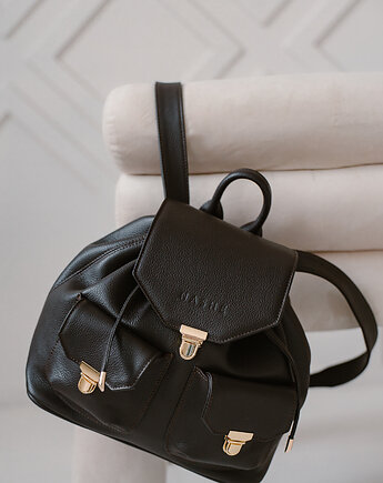 Plecak z kieszeniami - skórzany - damski - brąz ciemny, NASHE