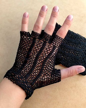 Czarne koronkowe rękawiczki mitenki, Rekami Stworzone