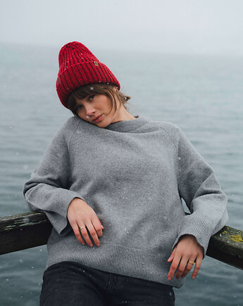 BARIBAL Szary Sweter Oversize a la bluza Wełniana 100% Merino RWS XS/S, KOPYTO