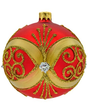 Bombka czerwona ze złotymi zdobieniami: 6 sztuk, Syn Bombkarza