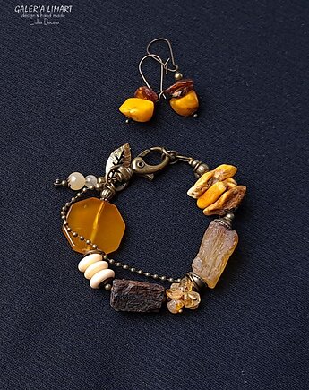 Bransoleta unikat z mixu minerałów. Boho z nutą vintage Prezent lux, Galeria Limart