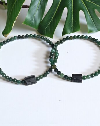 KOMPLET dla PARY : agat mszysty & czarny turmalin, kaktusia