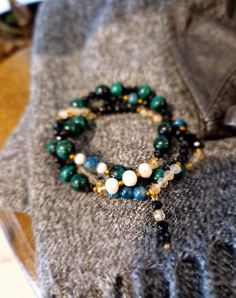 Zestaw bransoletek z kamieni naturalnych tygrysie oko, turmalin, apatyt, cytryn, Arto Teka