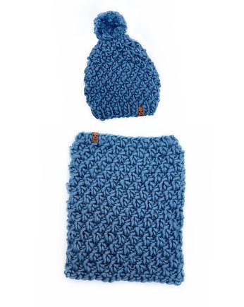 Wełniany komplet zimowy czapka i komin niebieski, Holy Alpaca Knit