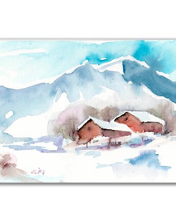 Akwarela ręcznie malowana  "Zima"+ rama, Galeria Alma