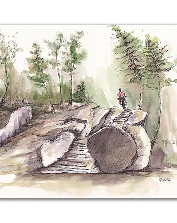 Rower MTB, góry. Jesenik. Grafika ręcznie malowana, Galeria Alma