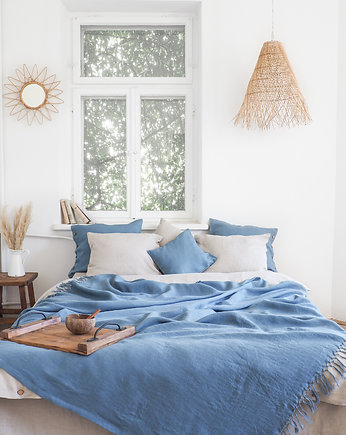 Narzuta z Frędzelkami DUSTY BLUE, so linen!