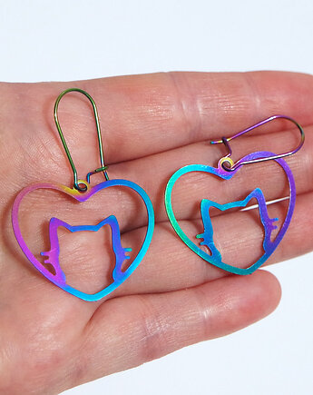 Kolekcja Starlight - kolczyki Kot w sercu - stal, yenoo